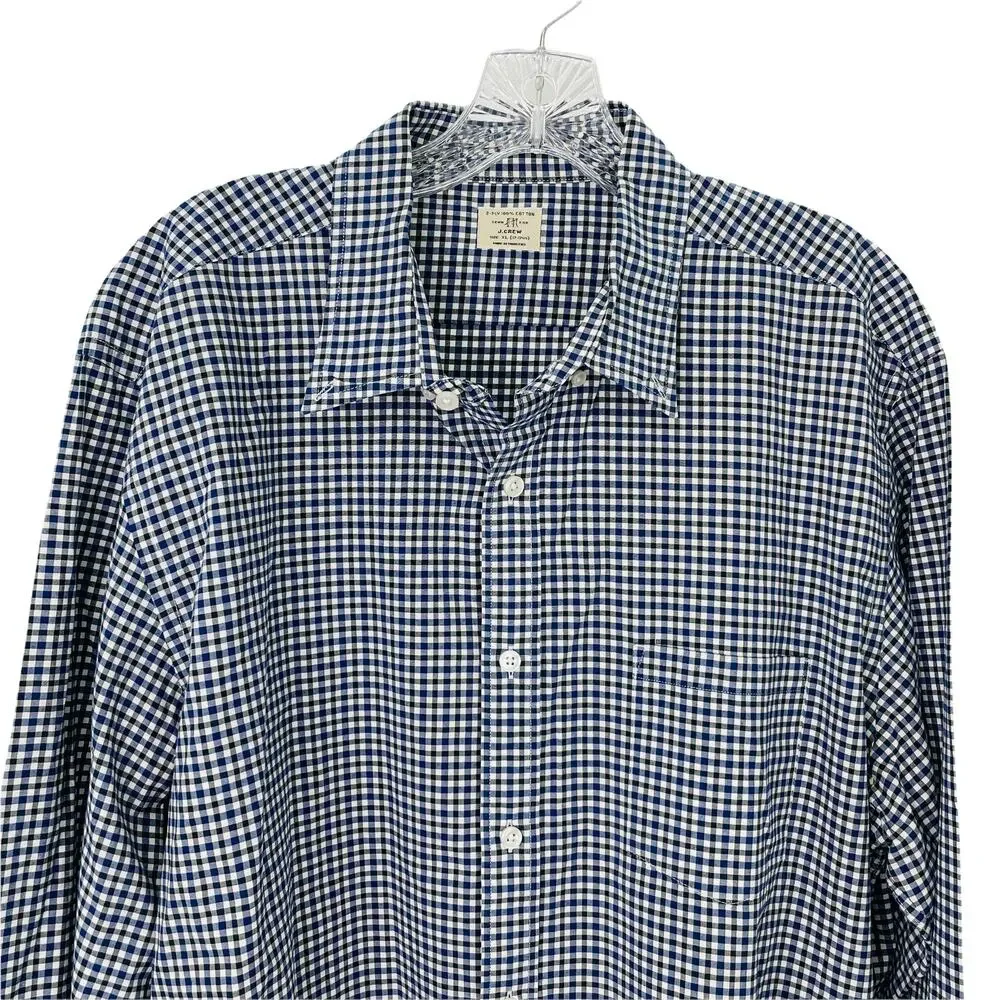 J.CREW Black Blue Check Shirt Long Sleeve Button Down Casual Men's XL 17-17 1/2